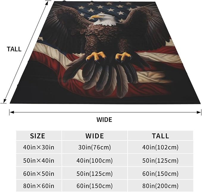 American Eagle Flag Blanket Gifts for Women Men Kids Bald Eagle Flannel Throw Blankets Soft Fuzzy Lightweight for Home Decor Couch Bed Sofa 60x50 Inches