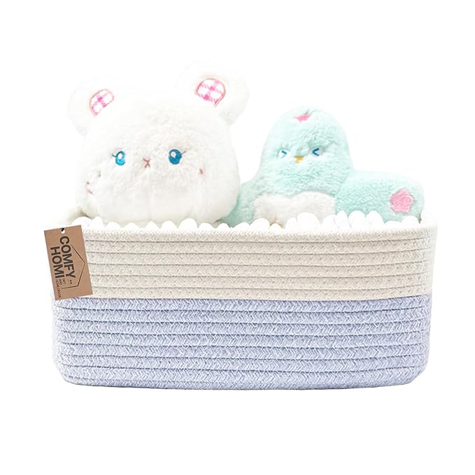 COMFY-HOMI 13" x 8.5" x 5.1" Storage Baskets for Organizing | Cotton Rope Woven Basket | Toy Storage Bin Box | Basket for Shelves, Closet Organizer Bin, Decorative Closet Shelf, 1 Pack, All bule