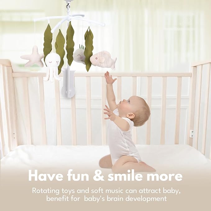 Crib Mobile 35 Lullaby Muisc,Cotton Baby Mobiles for Cribs & Pack N Play, Easy to Install, Stuffed Animals Hanging Toys Newborn Boys & Girls, Ocean Nursery Decor