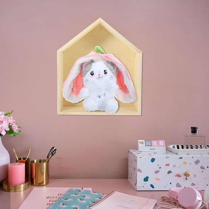 Cabilock Wooden Wall-Mounted Floating Shelf Pentagonal Display Rack for Bedroom Storage and Decor Medium Natural Wood House-Shaped Shelf for Books and Living Spaces