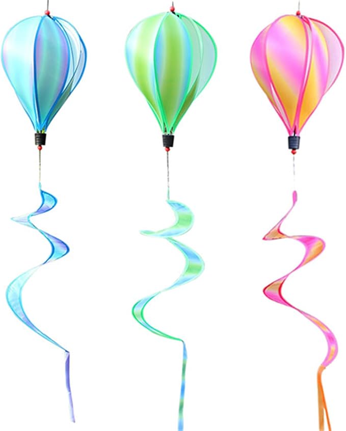 3 Pack Rainbow Hot Air Balloon Wind Spinner Garden Pinwheels Whirligigs Wind Spinner Decorations Outdoor Hanging Decor Lawn Yard Windsock Ornaments