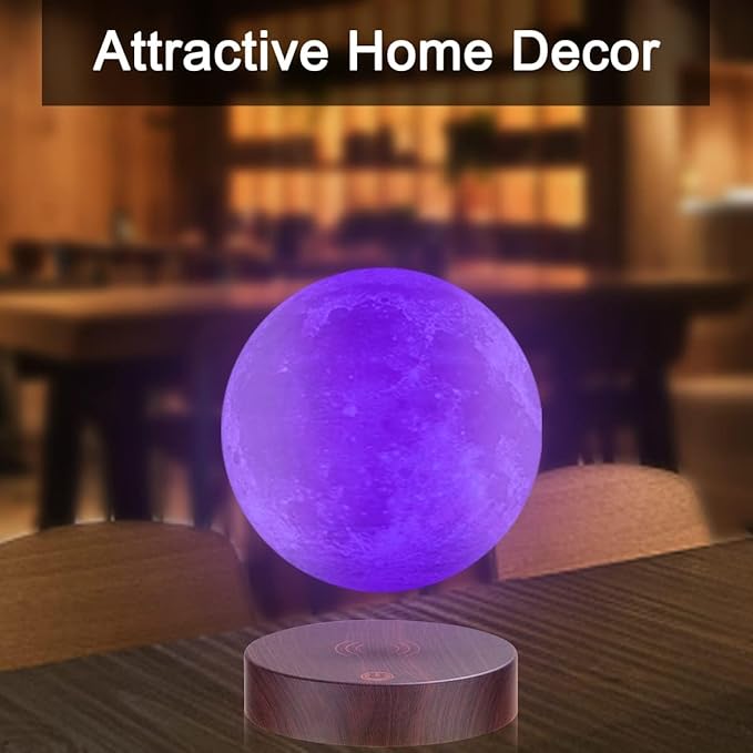 VGAzer Levitating Moon Lamp.Floating and Spinning in Air Freely with Luxury Wooden Base and 3D Printing LED Moon Light Colors,for Unique Gifts,Room Decor,Night Light,Office Desk Tech Toys -6 Inch