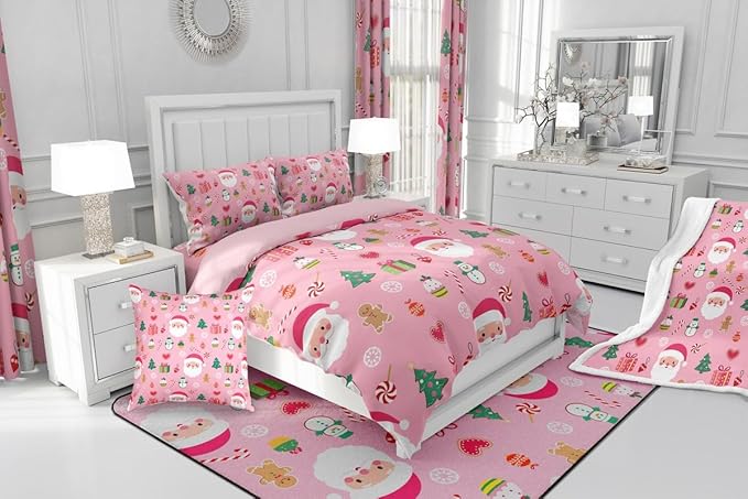 Feelyou Santa Claus Kids Comforter Set Twin Size Christmas Decor Bedding Set New Year Gift Duvet Quilt for Kids Boys Girls Bedroom Merry Christmas Decor Microfiber Ultra Soft Breathable