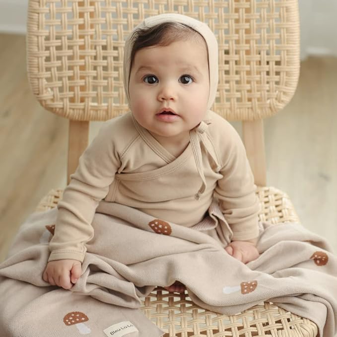 Unisex Baby Swaddle Blanket 100% Cotton Buttery Soft Cozy Receiving Swaddle Stroller Blanket for Shower Gift Registry for Newborns, Infants, Toddlers (Mushroom - Cream)