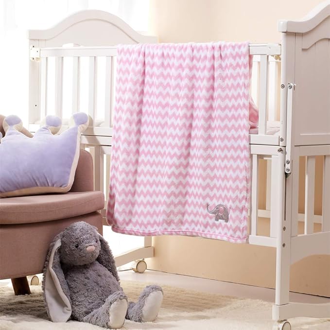 CREVENT 2Pcs 30''X40'' Cute Cozy Fluffy Warm Baby Blankets for Infants Toddlers' Bedding Crib Cot Stroller - Grey Cloud + Elephant