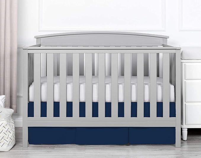 Box Pleated Mini Crib Bed Skirt Premium 100% Cotton 800 Thread Count Nursery Crib Toddler Bedding Crib Bedskirt for Baby Boys or Baby Girls, (24" x 38") + 10" Drop Lenght - Navy Blue Solid