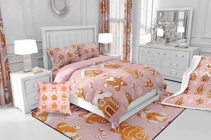 Feelyou Christmas Comforter Set All Season Gingerbread Man Bedding Set with 1 Pillow Cases Santa Microfiber Kids Twin Bedclothes Snowflake Bedroom Decor Duvet Quilt Breathable Soft Lightweight