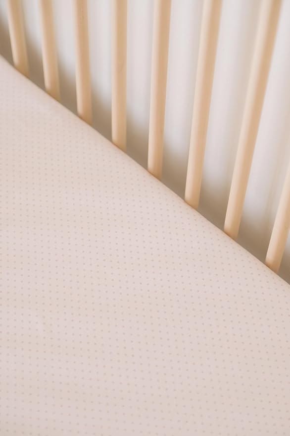 Pehr Crib Sheet, Pin Dot Peony | Breathable Brushed Organic Cotton for Soft Sleep | Snug Fit | Reusable Fabric Bag Packaging | Standard Crib Mattresses up to 52”L x 28”W x 8”H