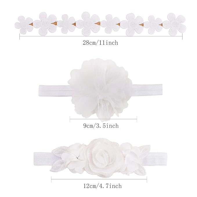 cherrboll Baby Girl Nylon Headbands, 3Pcs Handmade Floral Hair Bows, Stretchy Flower Hairbands for Newborns Infants Toddlers