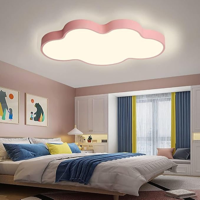 LED Ceiling Light Fixture,19 Inch Modern Cloud Shape Recessed Ceiling Lights,3000K-6000K Dimmable Light,29W Pink Close to Ceiling Lighting Flush Mount Living Room Bedroom