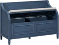 Merax Storage Bench, 41.9” Solid Wood Storage Chest with Backrest and Safety Hinge, Large Storage Space Bench with Upholstered Cushions,Supports 250 lb and Easy Assembly for Small Space, Antique Navy