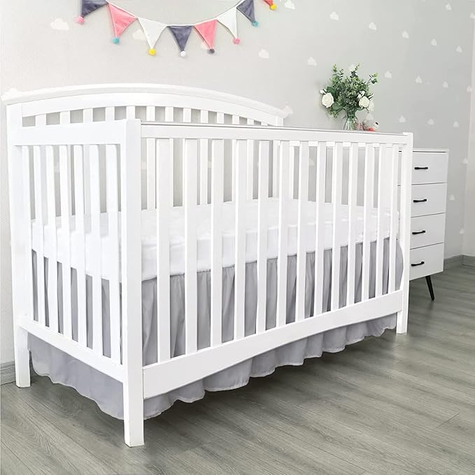 100% Egyptian Cotton, Nursery Crib Toddler (24" x 38" + 10") 800 Thread Count Crib Skirt Dust Ruffle, Bedding Skirts for Baby Boys or Girls, 10" Drop, Silver Solid