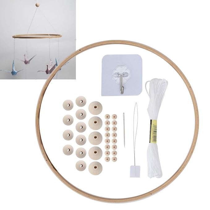 DIY Baby Wooden Mobile Hanger Round, Bed Bell Frame for Crafts Mobile Kit Wind Chime Bell for Room Home Decor Gift for Kids Wooden Mobile Kit