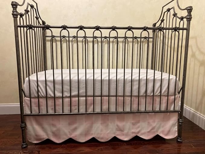 Brandream Scallop Edge Cotton Crib Skirt, Baby Boy Girl Gender Neutral Crib Skirt Toddler Bedskirt Farmhouse Chic Nursery Crib Bed Skirt, Boho Bohemian Light Pink Plaid Gingham