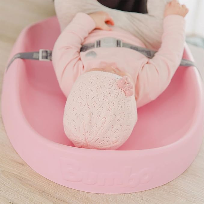 Bumbo Baby Changing Pads for Dresser or Table Top, Portable & Wipeable Non Slip Soft Contoured Diaper Change Station with Harness, Cradle Pink