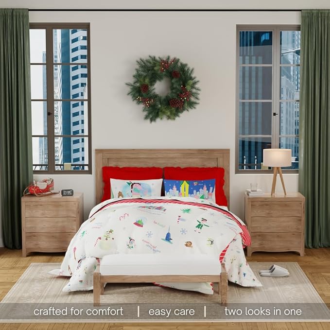 Elf Movie Christmas Bedding Set – 7 Piece Queen Size Holiday Reversible Microfiber Comforter & Sheet Set - Super Soft & Cozy, (Officially Licensed Product) by Franco Collectibles