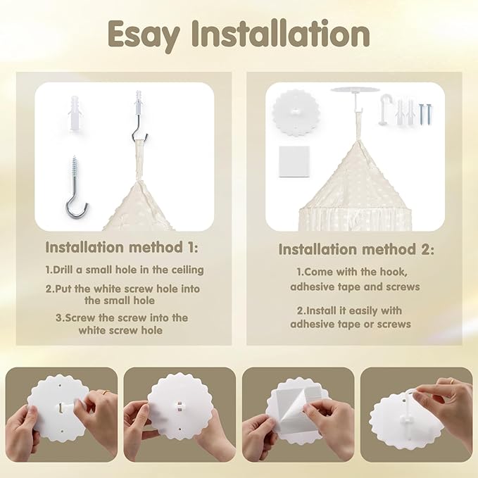 Bed Canopy for Girls - Princess Bed Canopy - Crib Canopy for Boys and Girls Bedroom Decor, Suitable for Use in Cribs Canopy Bed Curtains (Beige)