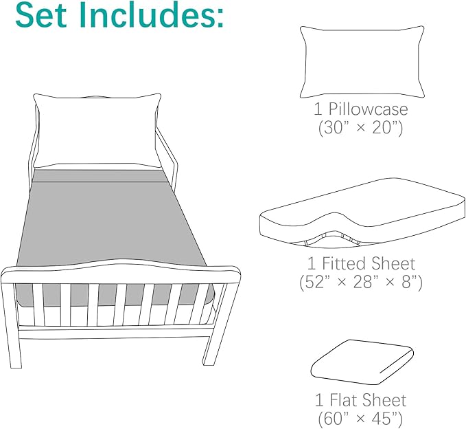 Biloban 3-Piece Toddler Sheet Set Microfiber, Toddler Bedding Set Includes Crib Mattress Sheet, Flat Sheet and Envelope Pillowcase, Silky Soft, Breathable and Lightweight, Grey