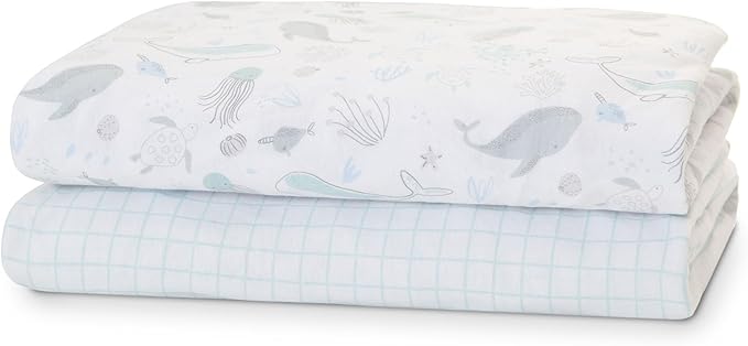 Delta Children Fitted Crib Sheets for Girls and Boys - 100% Organic Cotton Crib Sheet for Standard Crib and Toddler Mattresses - 28x52 Inch- GOTS Certified (Pack of 2), Sea Life