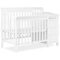 Dream On Me Jayden 4‑in‑1 Mini Convertible Baby Crib & Changer with Storage in White, Pinewood, GreenGuard Gold & JPMA, 1” Mattress Pad, 3 Mattress Heights, Converts to Mini Day & Twin-Size Bed
