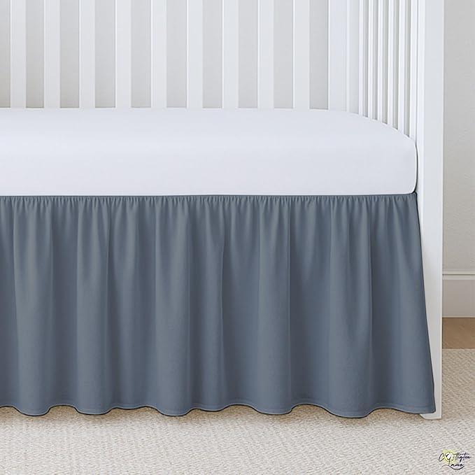 Cottington Lane Dark Grey Crib Skirt Dust Ruffle, 100% Natural Cotton, Soft, Durable Nursery Crib Toddler Bedding Skirt for Baby Girls or Boys, Fits Standard Cribs 28" x 52" with 14" Drop