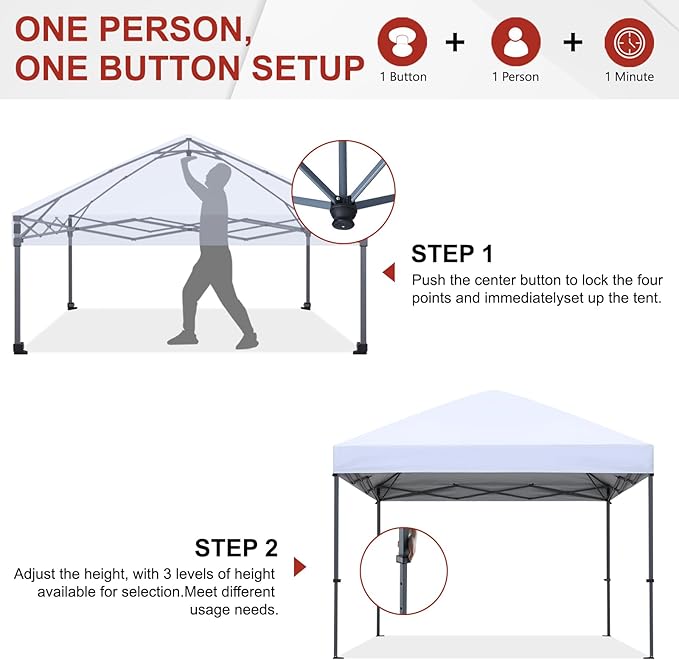 ABCCANOPY Pop Up Canopy - Outdoor Patio Portable Canopy Tent Heavy Duty for Backyard and Deck with 4 Sandbags(Light Gray, 12x12)