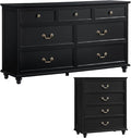 Bedroom Sets, 54" Wide 7 Drawers Dresser and 37" Tall 4 Drawers Dresser, Wooden 2 Piece Bedroom Furniture Set, Chest of Drawer for Bedroom, Home, Living Room, Hallway, Black