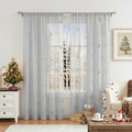 Jubilantex Grey Sheer Curtain with Gold Butterfly Pattern for Kids Room, Linen Textured Rustic Metallic Print 95 Inch Rod Pocket Window Drapes for Girls Bedroom Living Room, 2 Panels
