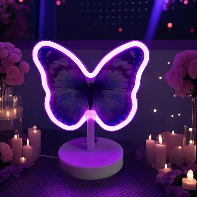 Purple Butterfly Neon Sign - USB/Battery with Button, Girls Bedside Lamp, Birthday Gift for Teen Butterfly LED Neon Sign Night Lights Purple Fairy Party Decor Instagram Photo Prop Girls Room Decor