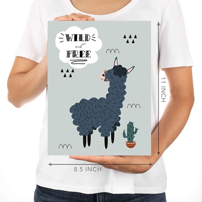 Andaz Press Nursery Kids Room Scandinavian Hello Llama Wall Art Decor Poster Prints, 8.5 x 11-inch, Scandinavian Wild And Free, Shine Bright, Wild Soul Llama Graphic, 3-Pack, Unframed