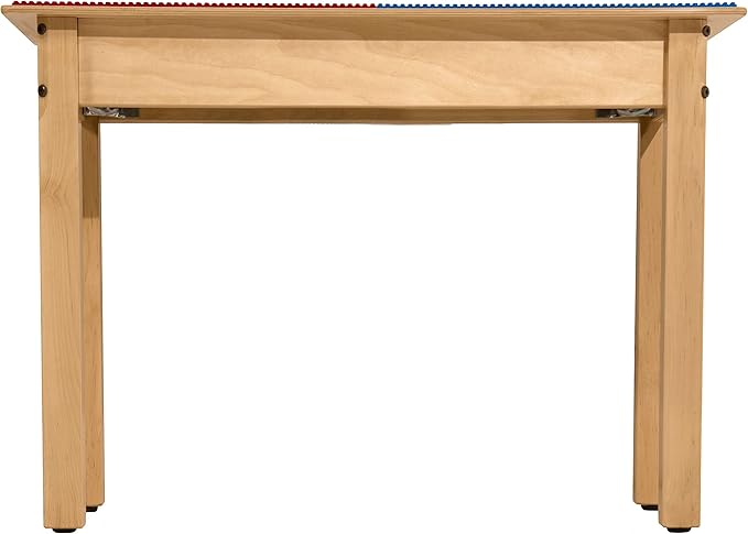 Contender Time-2-Play 35" W Square Red and Blue Compatible with Duplo Blocks Play Table with 18" Long Legs, Natural Finish Birch Children Activity Play Table, Solid Wood Desk for Playroom