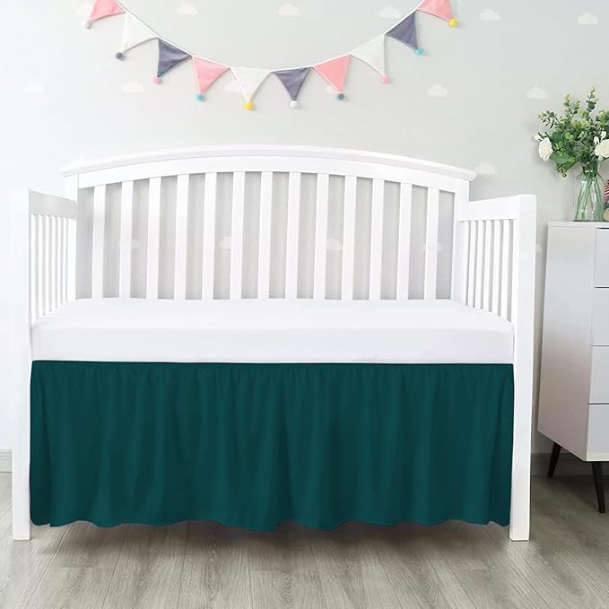 100% Egyptian Cotton, Nursery Crib Toddler (28" x 52" + 16") 800 Thread Count Crib Skirt Dust Ruffle, Bedding Skirts for Baby Boys or Girls, 16" Drop, Teal Solid