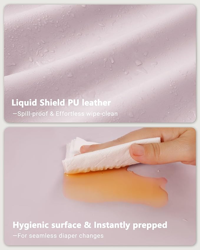 Vegan Leather Baby Changing Pad, Waterproof Cover, Standard Size, Wipe-Clean (Pink)