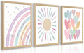 LLEEMPI Pink Heart Sun Rainbow Wall Art Set of 3, Baby Room Wall Decor, Boho Rainbow Nursery Canvas Painting, Classic Minimalist Poster Prints for Bedroom Bathroom Classroom Wood Framed 12x16 Inch