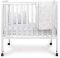 Ely's & Co. Mini Crib Bedding Set for Boys, 4 Piece Set - 1 Fitted Mini Crib Sheet, Quilted Comforter and Decorative Pillow, Blue Dragonfly + Stripe Collection