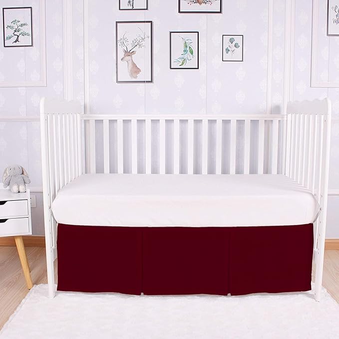 Box Pleated Crib Bed Skirt Premium 100% Cotton 800 Thread Count Nursery Crib Toddler Bedding Crib Bedskirt for Baby Boys or Baby Girls, (28" x 52") + 16" Drop Lenght - Burgundy Solid
