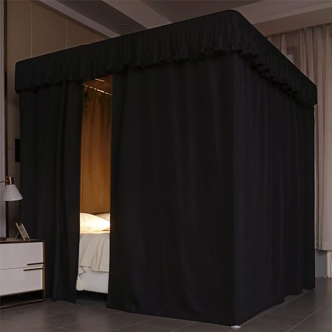 VETHIN Elastic Roof Style Four Corner Post Princess Bed Canopy Curtains Cozy Breathable Tent Canopy Mosquito Net for Girls & Adults Bedroom Decoration (Black, 70-78" W*86" L*82"*H/(King))