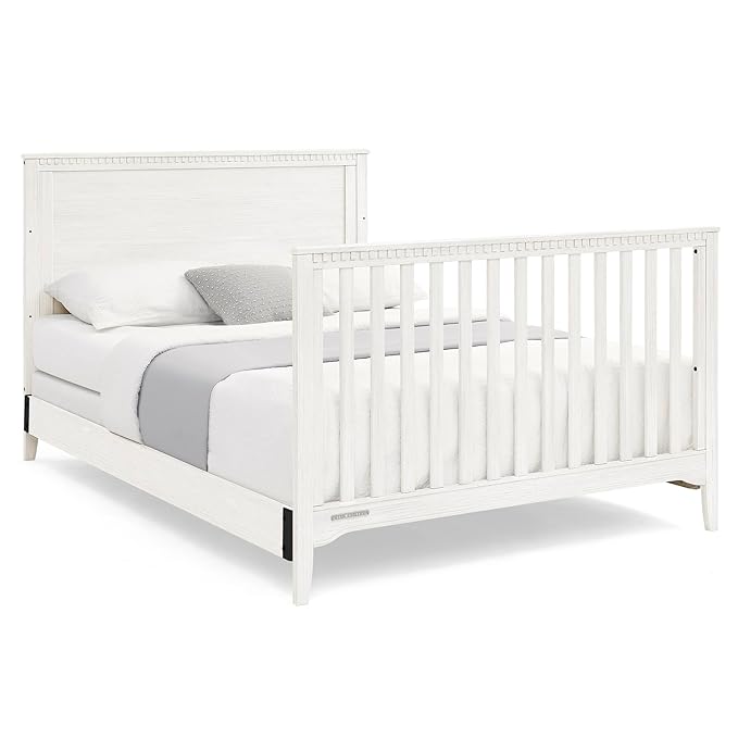 Delta Children Kendall 6-in1 Convertible Crib - Converts from Baby Crib to Toddler Bed, Daybed, Sofa Bed and Full-Size Bed with and Without Footboard, Fits Full-Size Crib Mattress, Antique White