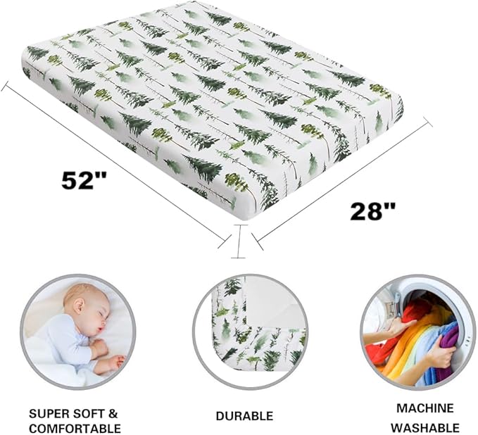 4 Pack Woodland Forest Animals Wood Neutral Unisex Fitted Baby Crib Sheets Set for Baby Boys or Girls (Cartoon Fox, 52 * 28)