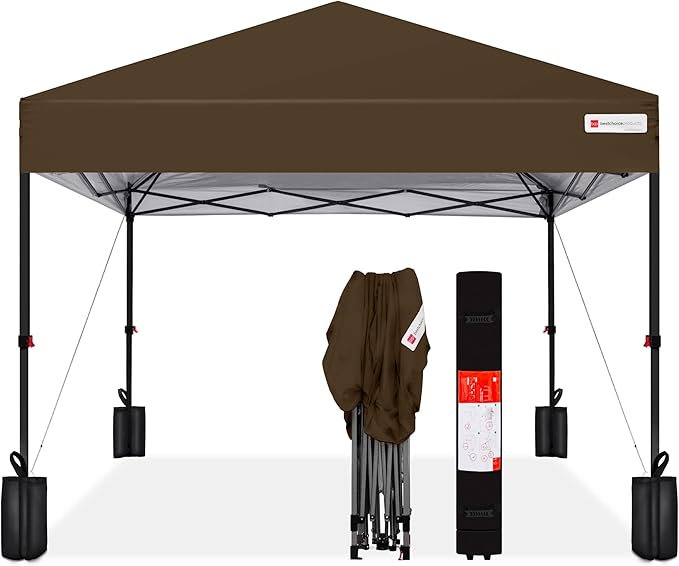 Best Choice Products 12x12ft 1-Person Setup Pop Up Canopy Tent Instant Portable Shelter w/ 1-Button Push, Case, 4 Weight Bags - Brown