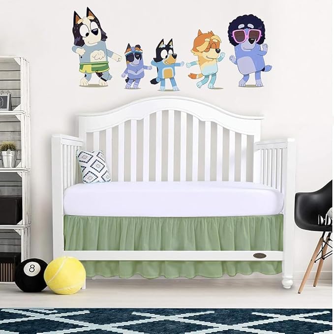 Crib Bed Skirt 28” x 52” with 14” Drop – Split Corners Dust Ruffle, Microfiber - Breathable, Durable, Elastic Adjustable Fit, Soft Nursery Bedding for Baby Boys & Girls, Sage Solid