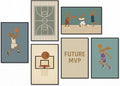 Basketball Canvas Wall Art, Nursery Animal Sports Posters, Bunny Rabbit Athletes Pictures, Positive Quote Print, Kids Bedroom Basketball Court & Hoop Decor 8x12in Framed