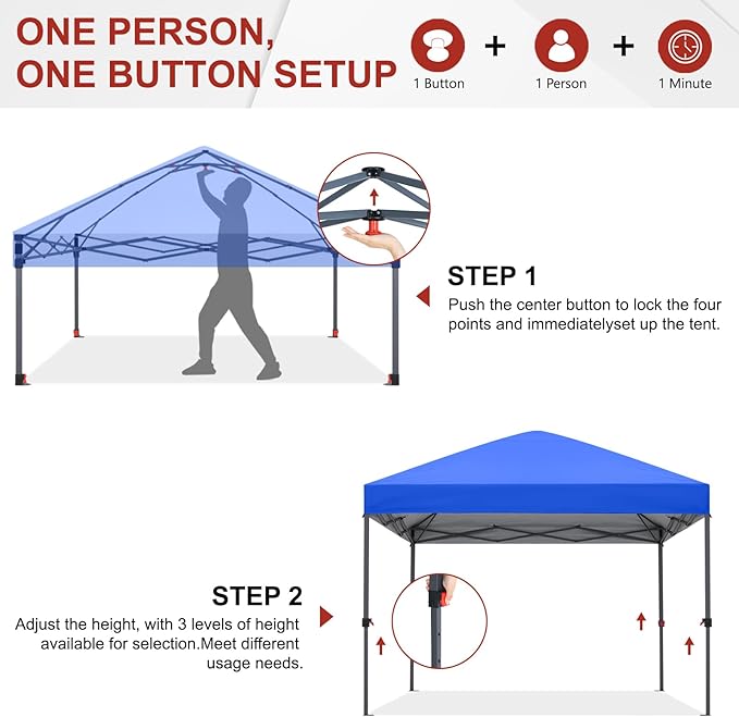ABCCANOPY Pop Up Canopy - Outdoor Patio Portable Canopy Tent Heavy Duty for Backyard and Deck with 4 Sandbags(Royal Blue, 10x10)