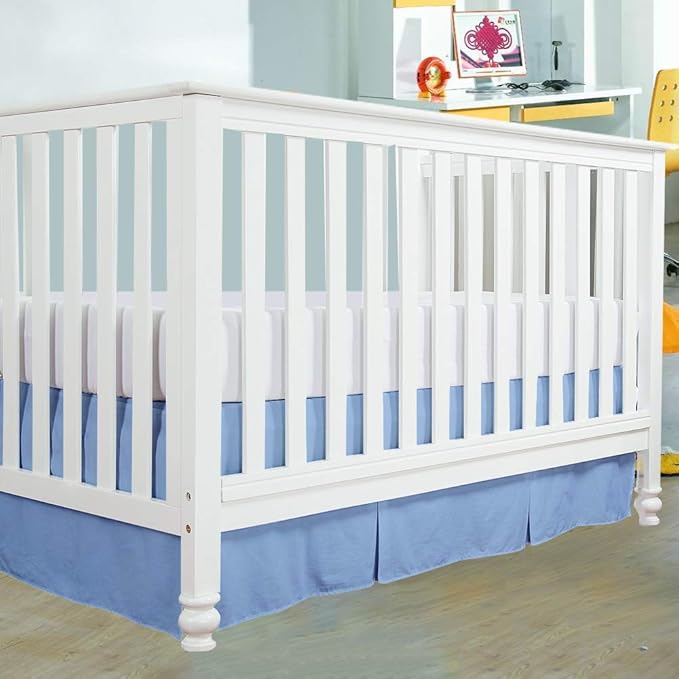 Cottington Lane Crib Bed Skirt Pleated Crib Skirt Dust Ruffle, 100% Natural Cotton, Nursery Crib Toddler Bedding Skirts for Baby Boys or Girls, 14" Soft Crib Dust Ruffle Drop Crib Skirt-Light Blue.
