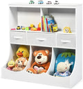 HONEY JOY Kids Toy Storage Organizer with Bookcase, 8-Cubby Organization Cabinet w/Display Shelf & 3 Removable Fabric Bins, Wooden Toy Storage Unit for Playroom, Nursery, Daycare (White)