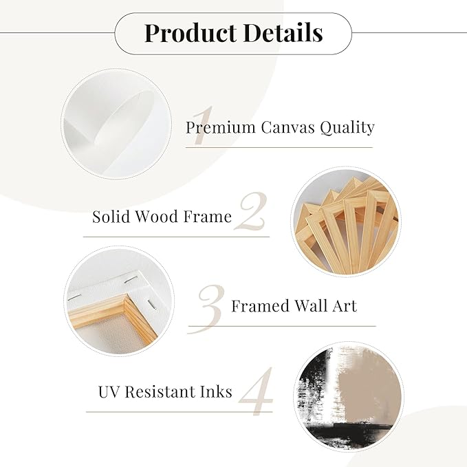 Beige Abstract Wall Art Painting Set of 3 Neutral Canvas Wall Art Prints Black Beige Modern Wall Decor Minimalist Art Pictures Abstract Modern Artwork for Room Bedroom 24x36 Inch Framed