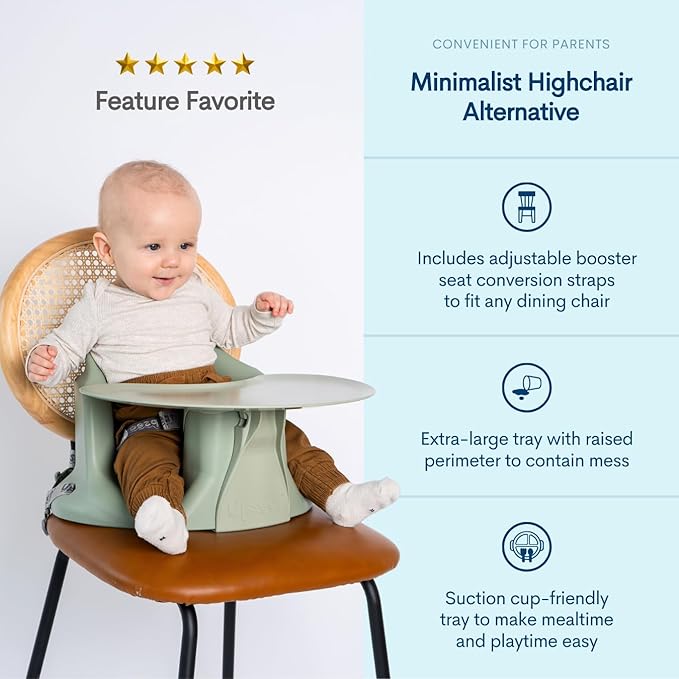 Upseat – The Original Ergonomic Baby Floor & Booster Seat with Tray, Developed with Physical Therapists for Upright Posture & Healthy Hip Development, 4–24 Months, Extra-Large Tray (Sage)