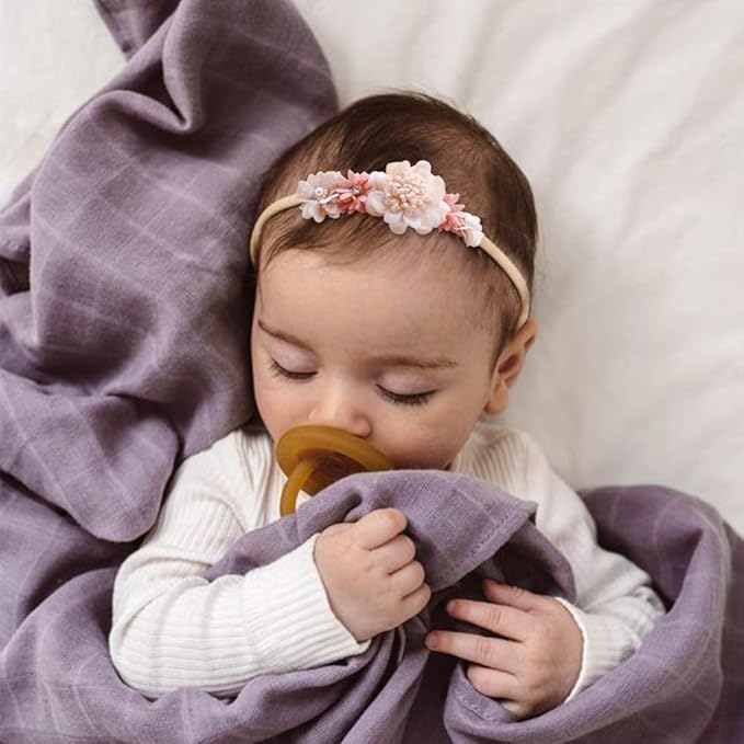 Baby Girl Nylon Headbands Flower Hair Bows Accessories-Elastic Hair Band Crown Handmade FLoral Wraps Birthday Gifts for Girls Newborn Infant Toddler 3Pcs