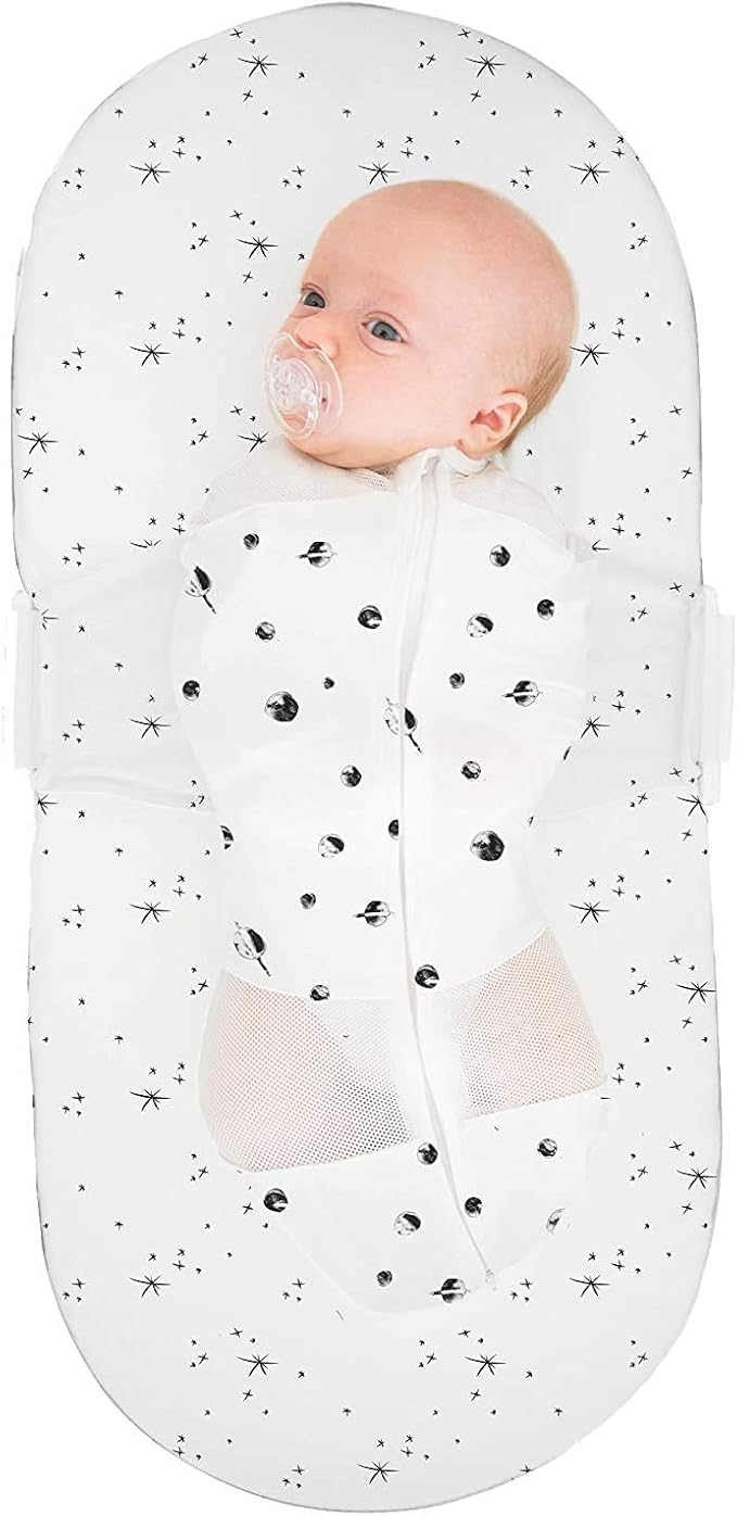 Happiest Baby SNOO Sleep Sack - 100% Organic Cotton Baby Swaddle Blanket - Doctor Designed Promotes Healthy Hip Development (Ivory Planets, Small)