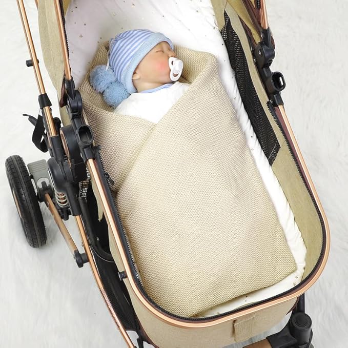 Neiwech Baby Blanket Boy Girl Cotton Knitted Soft Swaddling Receiving Baby Blankets for Newborn Toddler Crib Stroller A-Beige 30 x 40 Inch